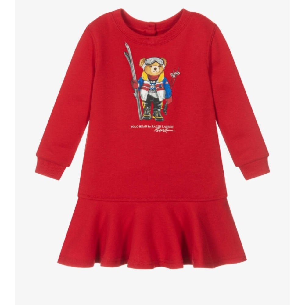 Ralph Lauren Sweatshirt Bear Ski Baby Girl Dress - Picture 1 of 7